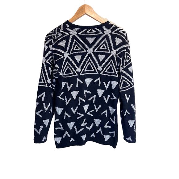 Vintage 90s I.B. Diffusion Silver Metallic Geo Sweater Medium Glam - Picture 3 of 4